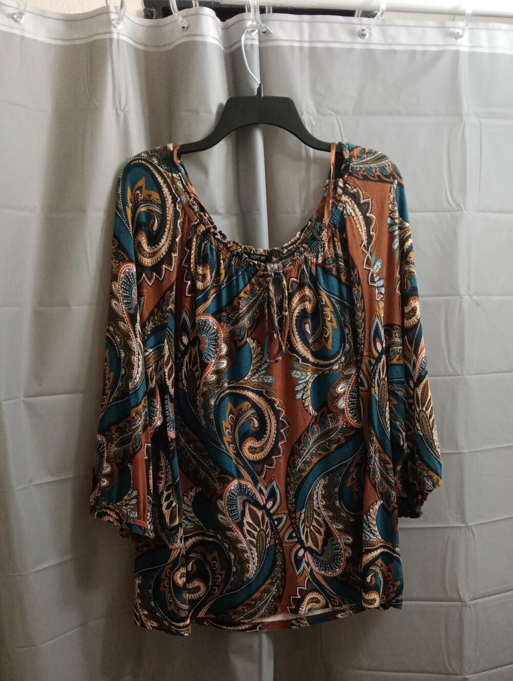 Apt. 9 Brown & Teal Paisley Peasant Blouse